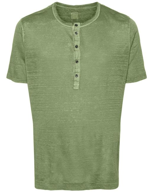 120% Lino Linnen T-shirt Met Knopen in het Green voor heren