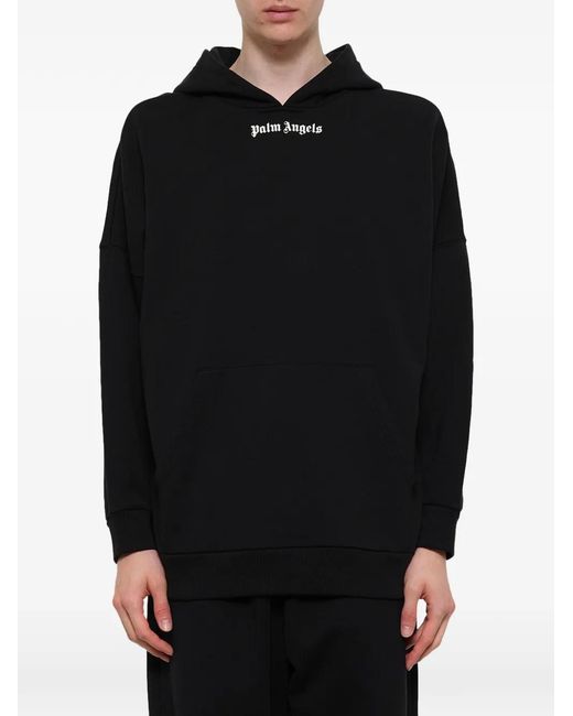 Palm Angels Black Logo-Print Cotton Hoodie for men