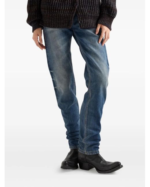 Prada Blue Tapered Washed Jeans