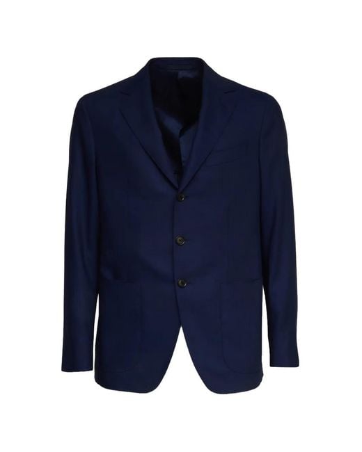 Caruso Blue Classic Lapel Single-Breasted Blazer for men