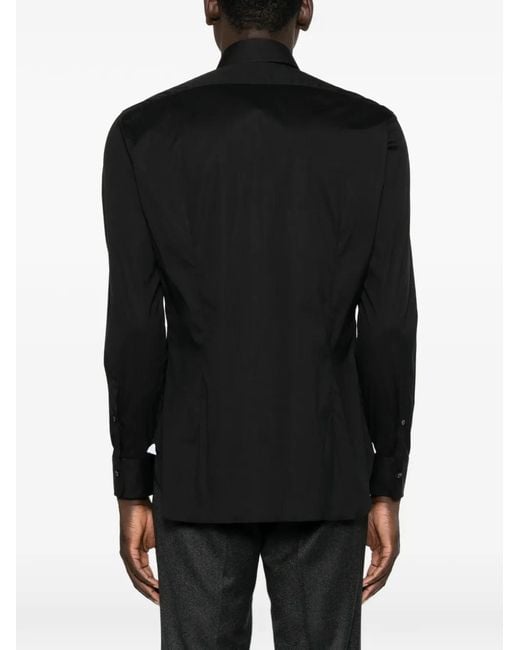 Barba Napoli Black Spread-Collar Long-Sleeve Shirt for men