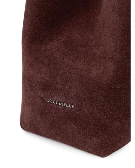 Coccinelle Brown Suede Logo-Plaque Tote Bag