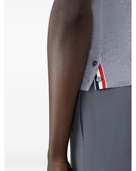 Thom Browne Blue Four-Stripe Short-Sleeve Polo Shirt for men