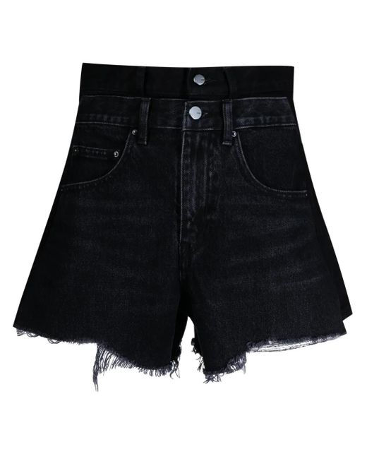 JNBY Black Raw-Cut Asymmetric Denim Shorts