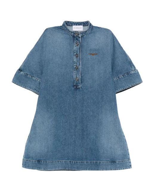 Givenchy Womens Blue Embroidered Button-Placket Mini Dress Women