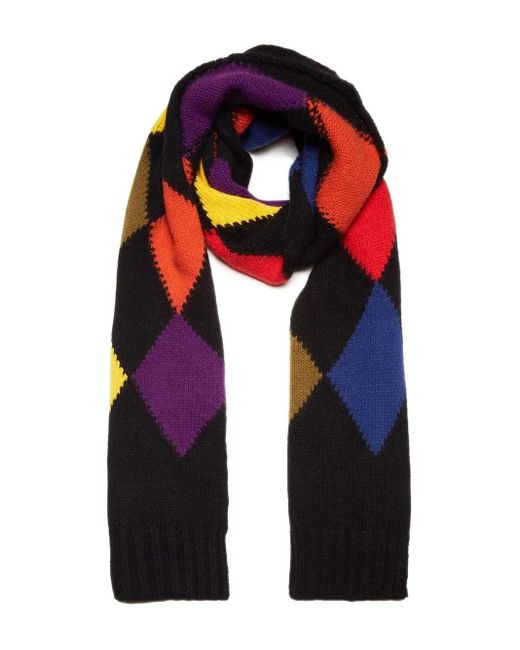 LaDoubleJ Black Argyle-Check Knitted Scarf