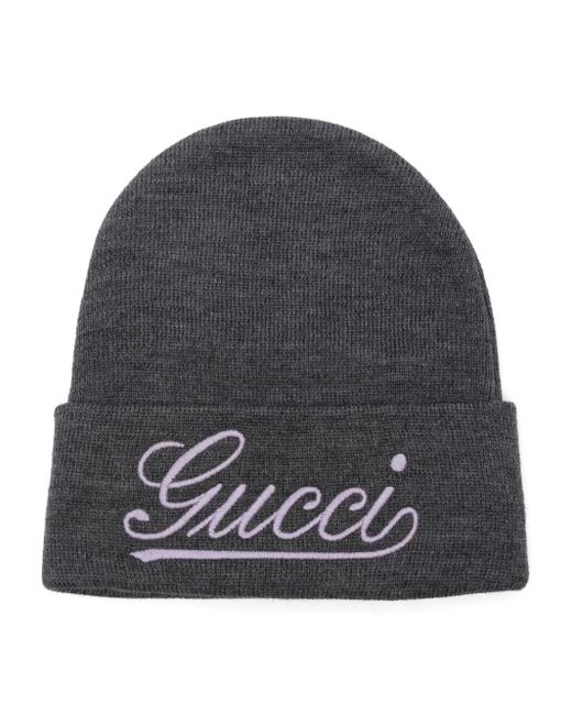 Gorro con logo bordado Gucci de color Gray