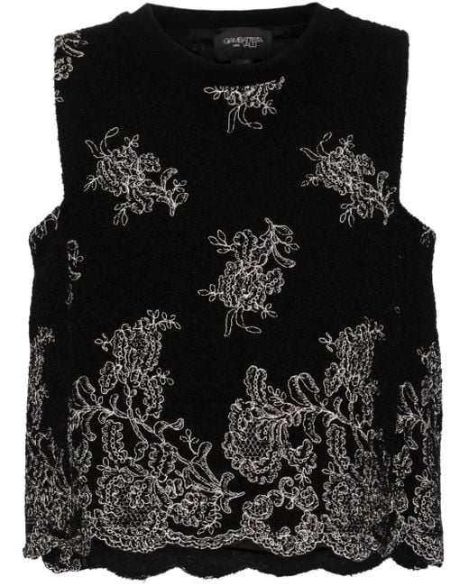 Giambattista Valli Black Floral-Embroidered Tank Top