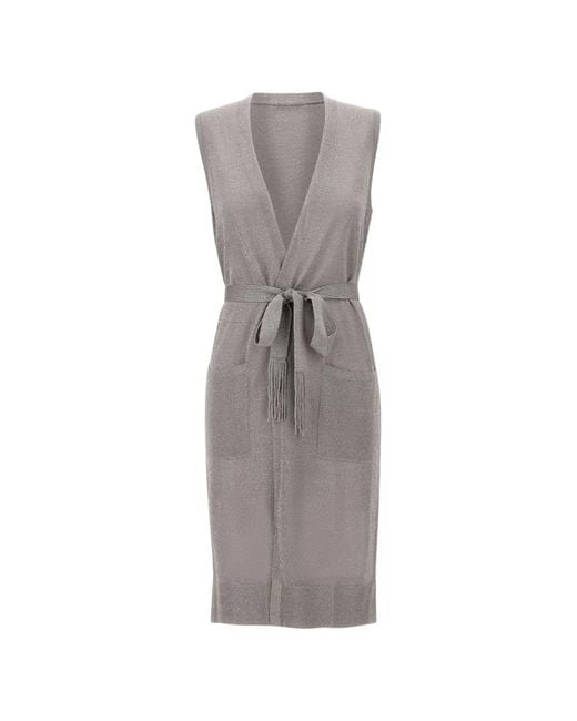 Kangra Gray Lurex-Knit Belted Cardi-Coat