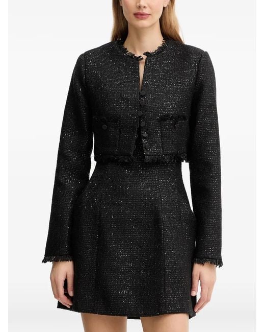 Veste Crop Karoline À Franges Bardot en coloris Black