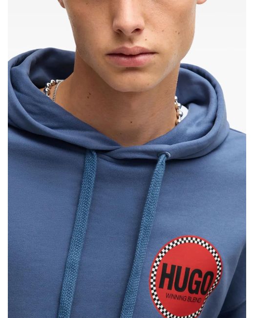 HUGO Blue Logo-Print Hoodie for men