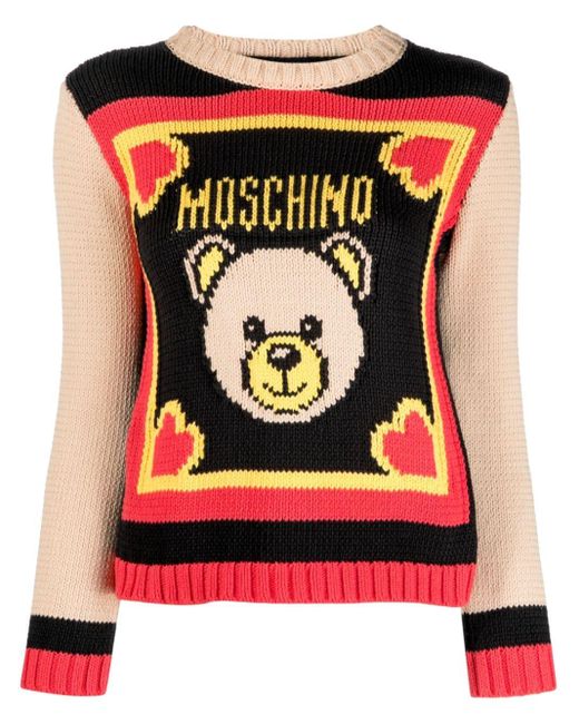 Moschino Black Teddy Bear-embroidered Ribbed Jumper