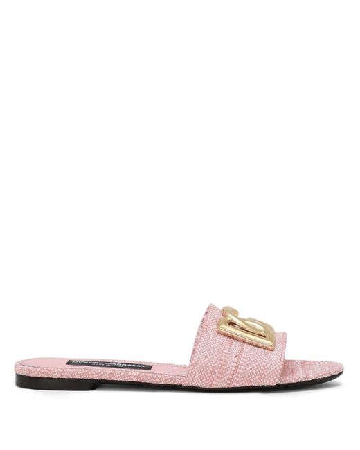 Slippers de rafia con placa DG Dolce & Gabbana de color Pink