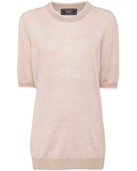Peserico Natural Linen-cotton Knitted T-shirt