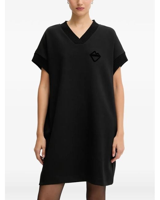 Iceberg Black V-Neck Logo Mini Dress