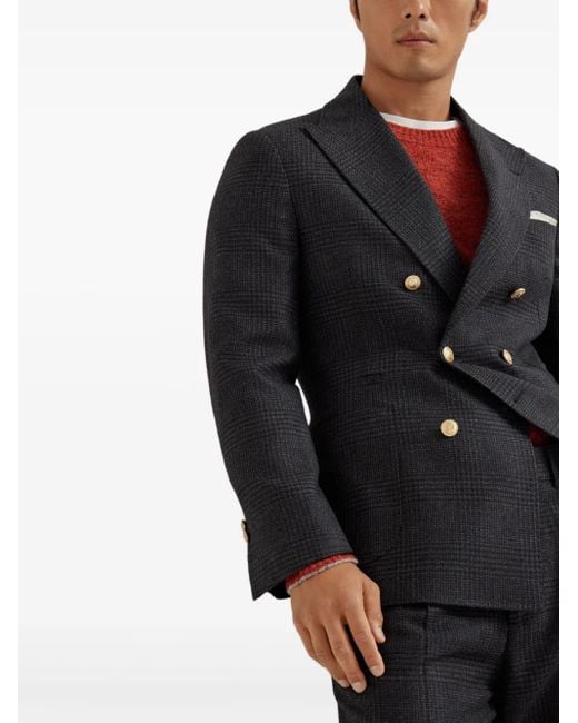 Brunello Cucinelli Black Double-Breasted Blazer for men