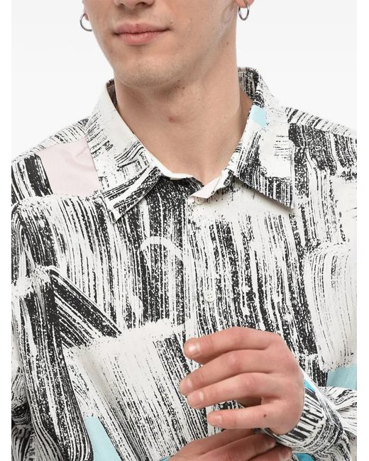 Off-White c/o Virgil Abloh Gray Abstract-Pattern Long-Sleeve Shirt for men