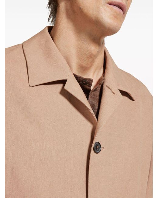 Zegna Brown Spread-collar Linen Shirt Jeacket for men