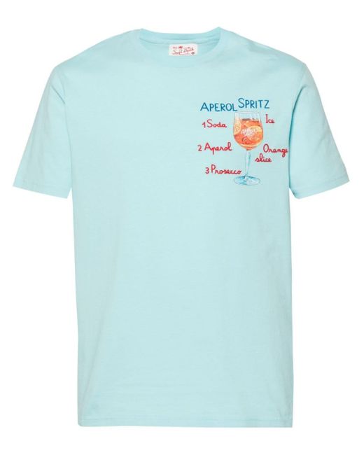 Mc2 Saint Barth Blue X Aperol Spritz Embroidered Cotton T-shirt for men