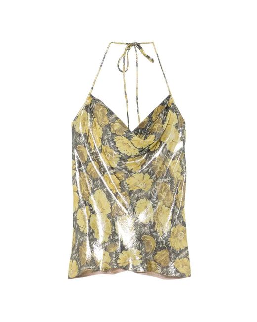 Valentino Garavani Metallic Floral-Print Cowl-Neck Blouse