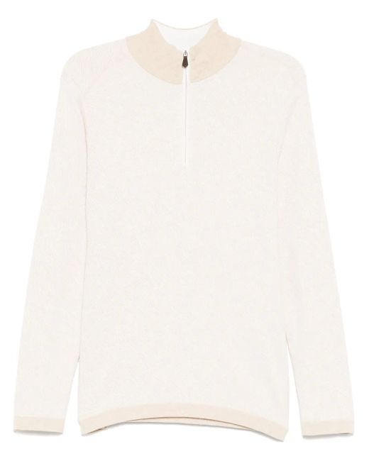 N.Peal Cashmere Salcombe Jacquard-Pullover mit kurzem Reißverschluss in White für Herren