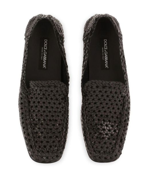 Dolce & Gabbana Black Interwoven Leather Loafers for men