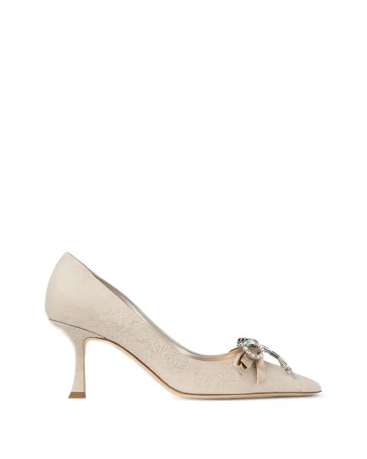 Jimmy Choo Natural Auria Crystal-Embellished Bow-Detail Heeled Pumps