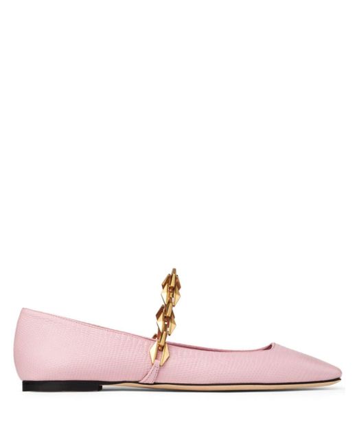 Jimmy Choo Pink Diamond Tilda Leather Ballerina Shoes
