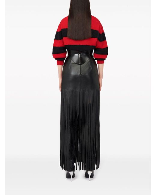 Alexander McQueen Black Fringed Leather Maxi Skirt - Women's - Lambskin