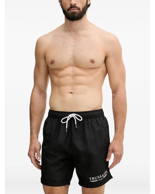Trussardi Black Logo-Print Drawstring Swim Shorts for men