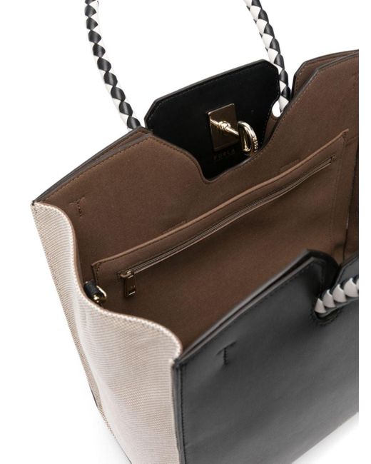 Furla Black Braided-handles Leather Tote Bag