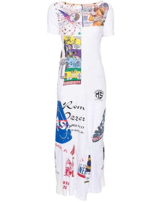 MARINE SERRE Regenerated Geplooide Maxi-jurk Met Print in het White