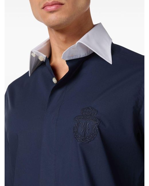 Billionaire Blue Contrast-collar Stretch-cotton Shirt for men