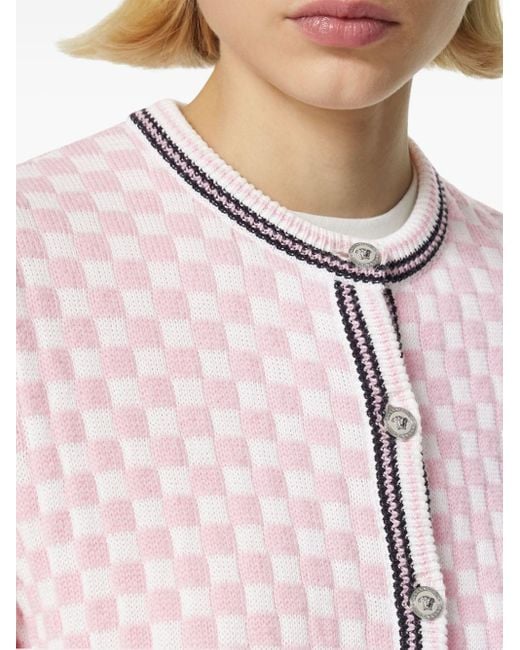 Versace Pink Karierter Cardigan mit Streifen