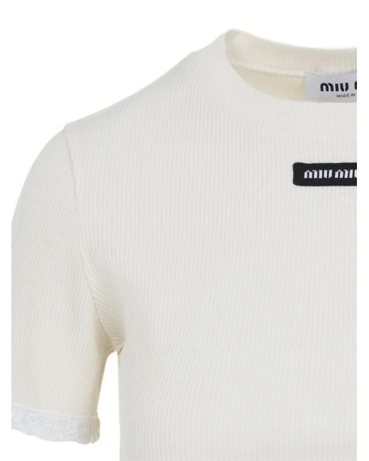 Miu Miu White Top mit Spitzeneinsätzen