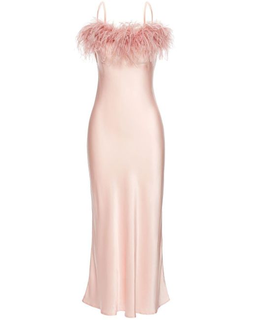 Sleeper Boheme Feather Trim Slip Dress in Pink | Lyst