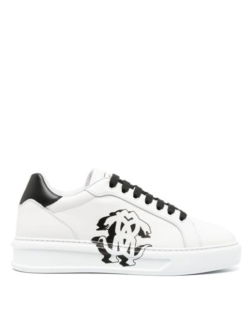 Roberto Cavalli Logo-print Leather Sneakers in White | Lyst