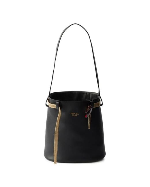 Prada Black Buckle Bucket Bag