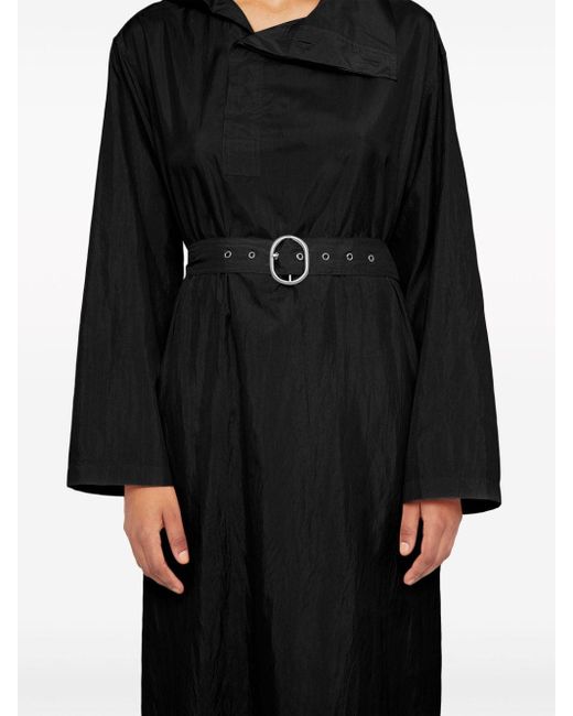 Jil Sander Black Gürtel-Kleid mit Stehkragen