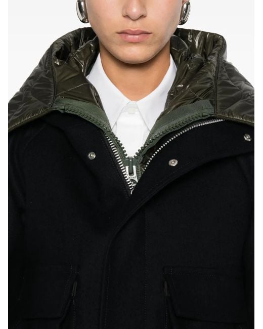Sacai Black Hooded Quilted-Panel Jacket