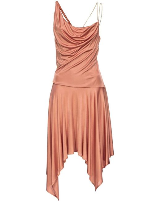 Pinko Pink Asymmetric Cowl-neck Midi Dress