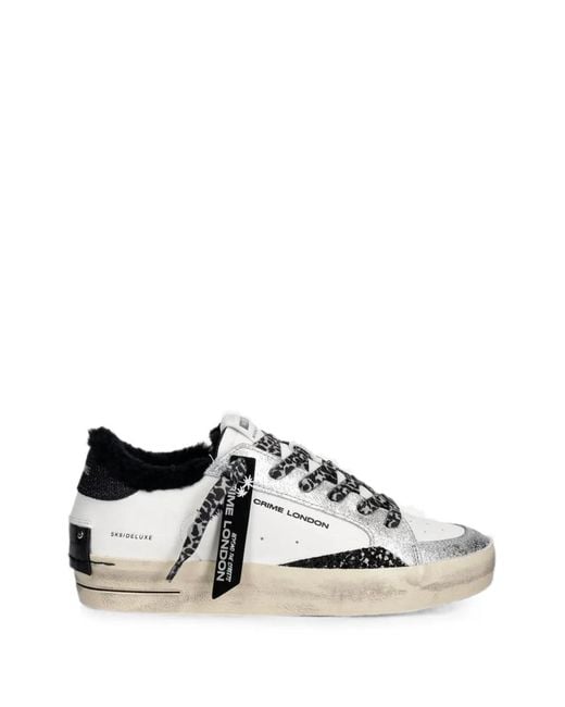 Crime London White Sk8 Deluxe Shearling-Trimmed Sneakers