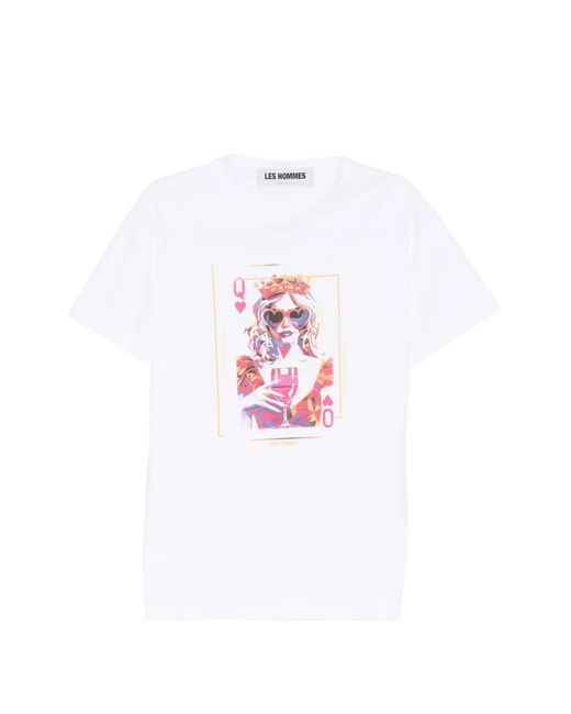 Les Hommes White Printed T-Shirt for men