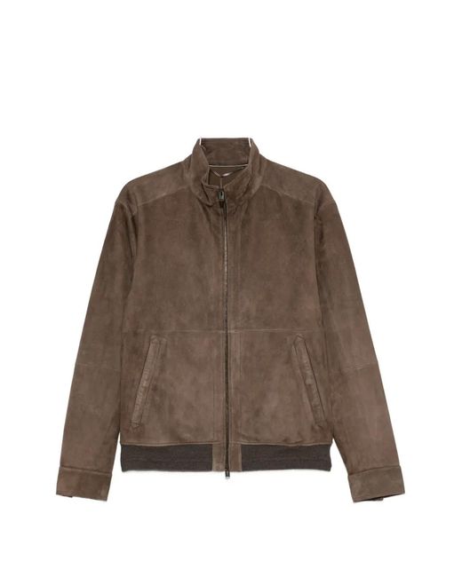 Canali Brown Suede Zip-Up Jacket for men