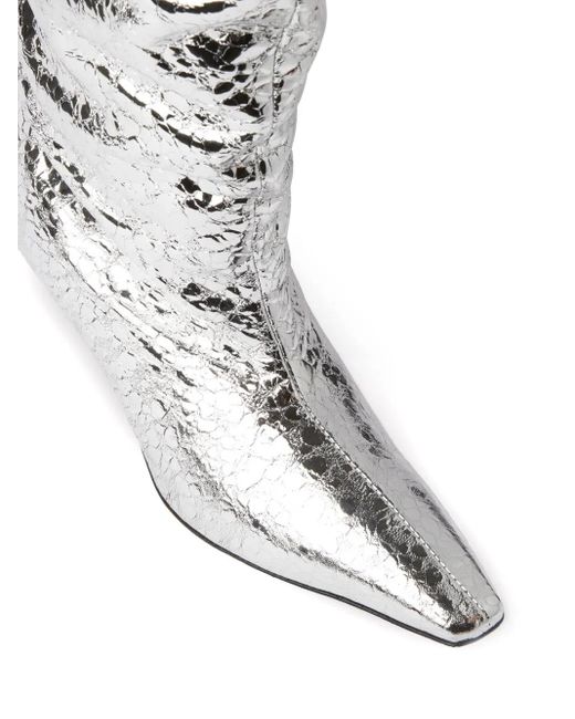 MSGM White Ruched Foiled Leather Boots