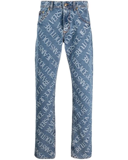 Versace Jeans Blue Logo-print Straight-leg Jeans for men