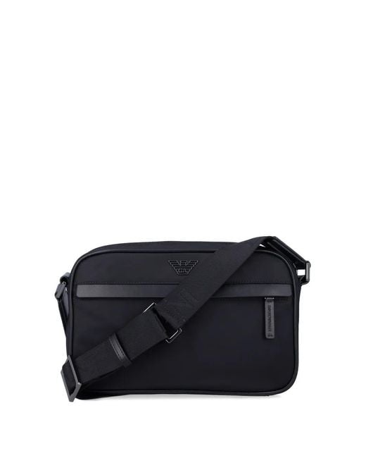 Emporio Armani Black Logo-Plaque Crossbody Bag for men