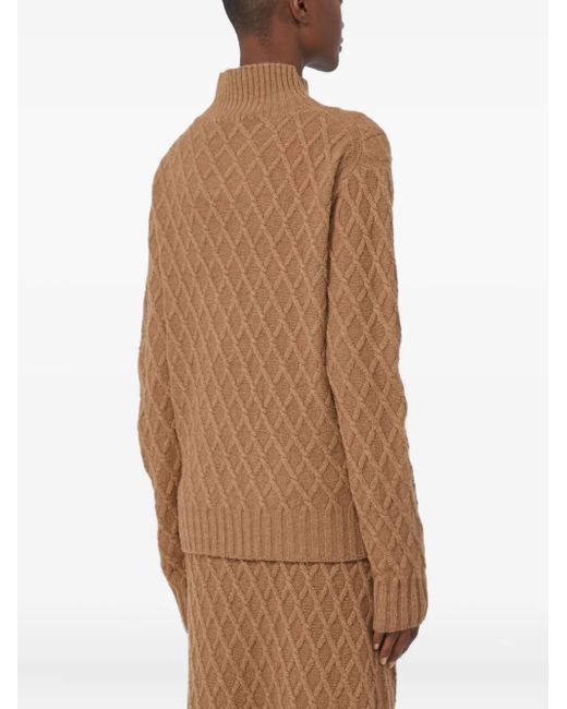 Max Mara Brown High-Neck Diamond-Pattern Sweater
