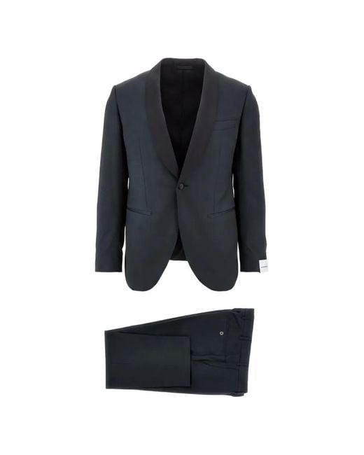 Luigi Bianchi Black Shawl-Lapel Single-Breasted Wool Suit for men