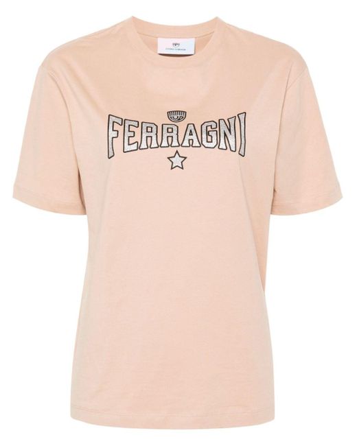 T-shirt pailleté à logo imprimé Chiara Ferragni en coloris Natural